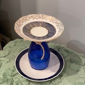 Blue and Gold Decorative 2 tier Serving dish